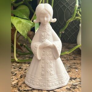 Vintage Praying Asian Girl Porcelain Bisque Bell - Japan AES Collectible Bell